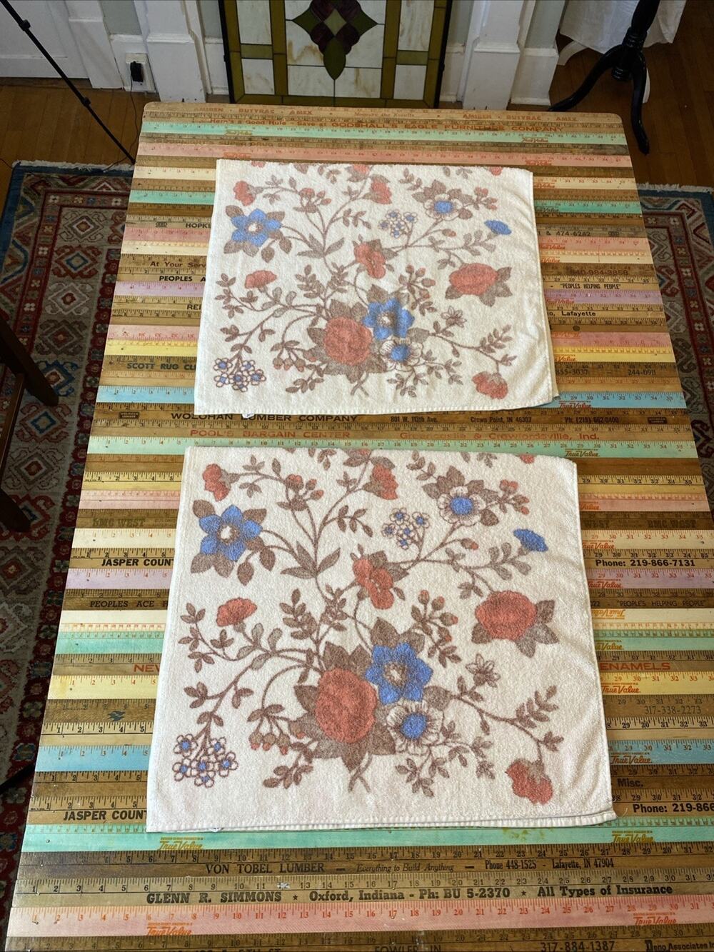 Vintage Retro 70s Mod Floral Flowers Dundee Fringe Bath Towels MCM Set Of 2